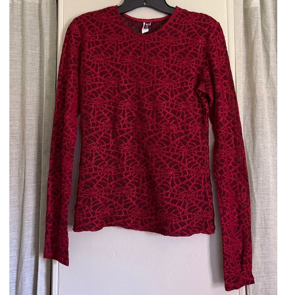 Hot Topic Y2K Monster Brand Vintage Red Goth Spider Web Mesh Top